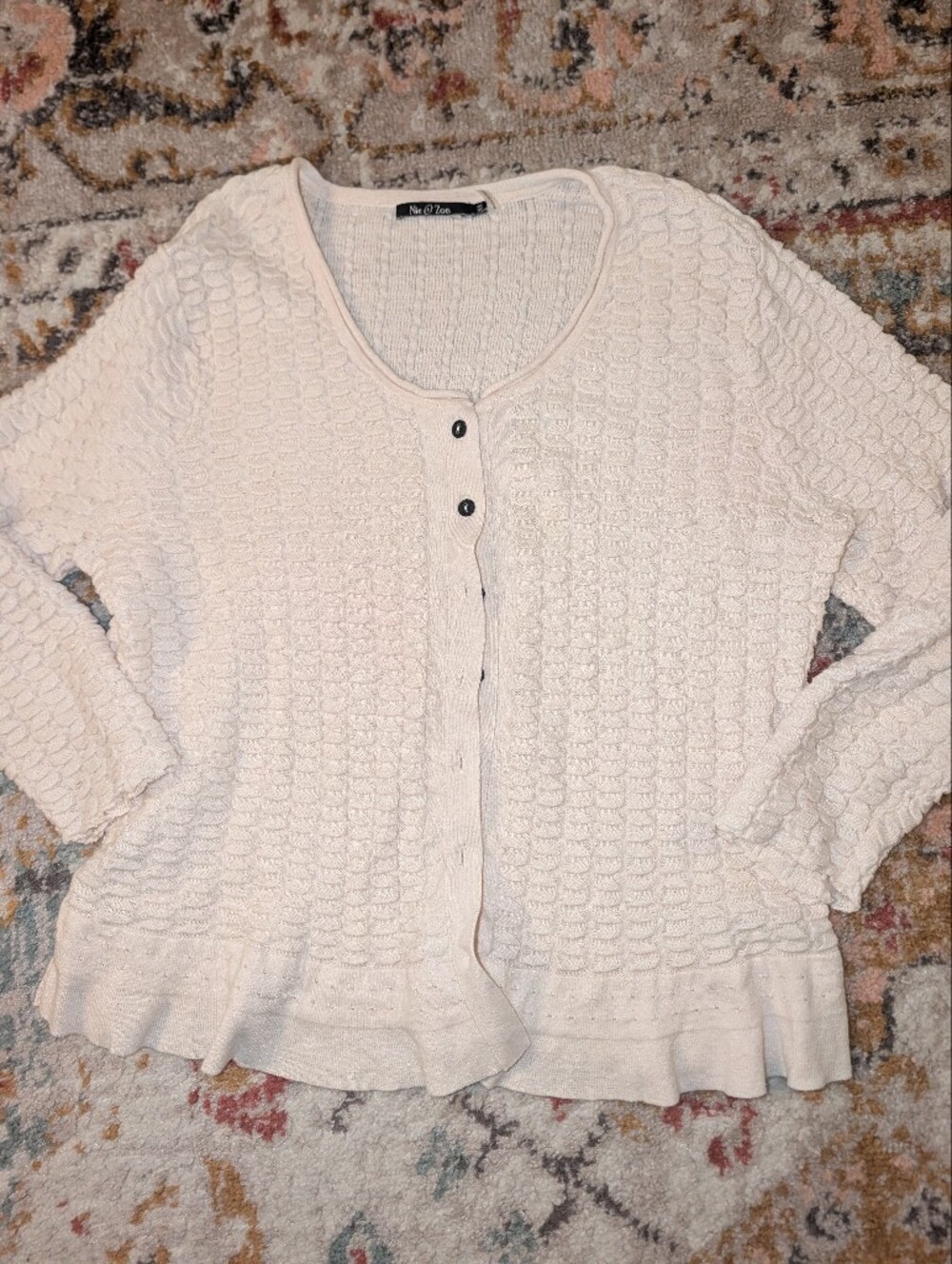 NIC+ZOE Women's XL Cream Textured Button-Front Cardigan Office Casual Cute Fall